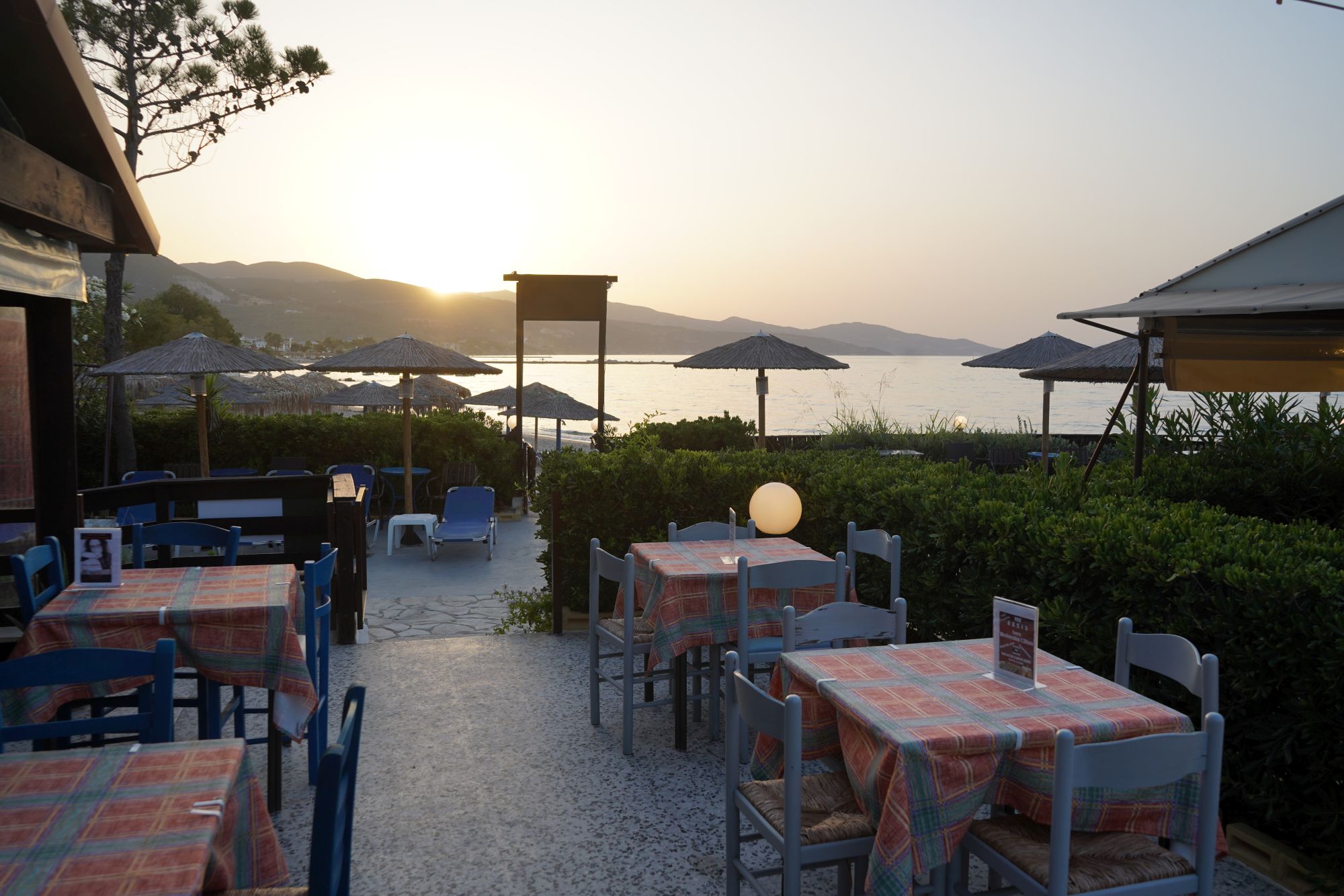 Dinner by the sea at sunset at Oasis Taverna, Alykanas